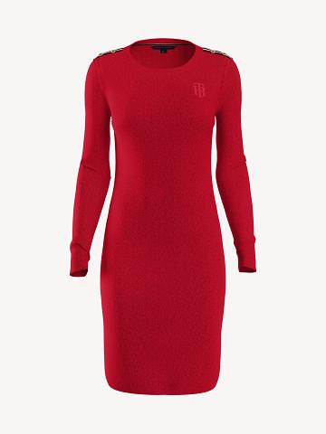 Női Tommy Hilfiger Essential Monogram Long-Sleeve Dresses Piros | HU 68VRW